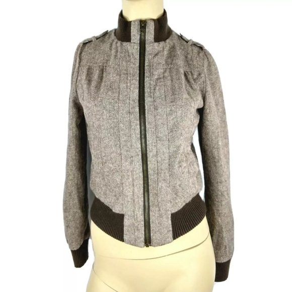 Heritage 1981 Brown retro bomber pilot jacket Front Zipper Womens Small - Picture 2 of 5